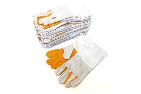 ถุงมือหนังท้องสลับขาวเหลืองยาว